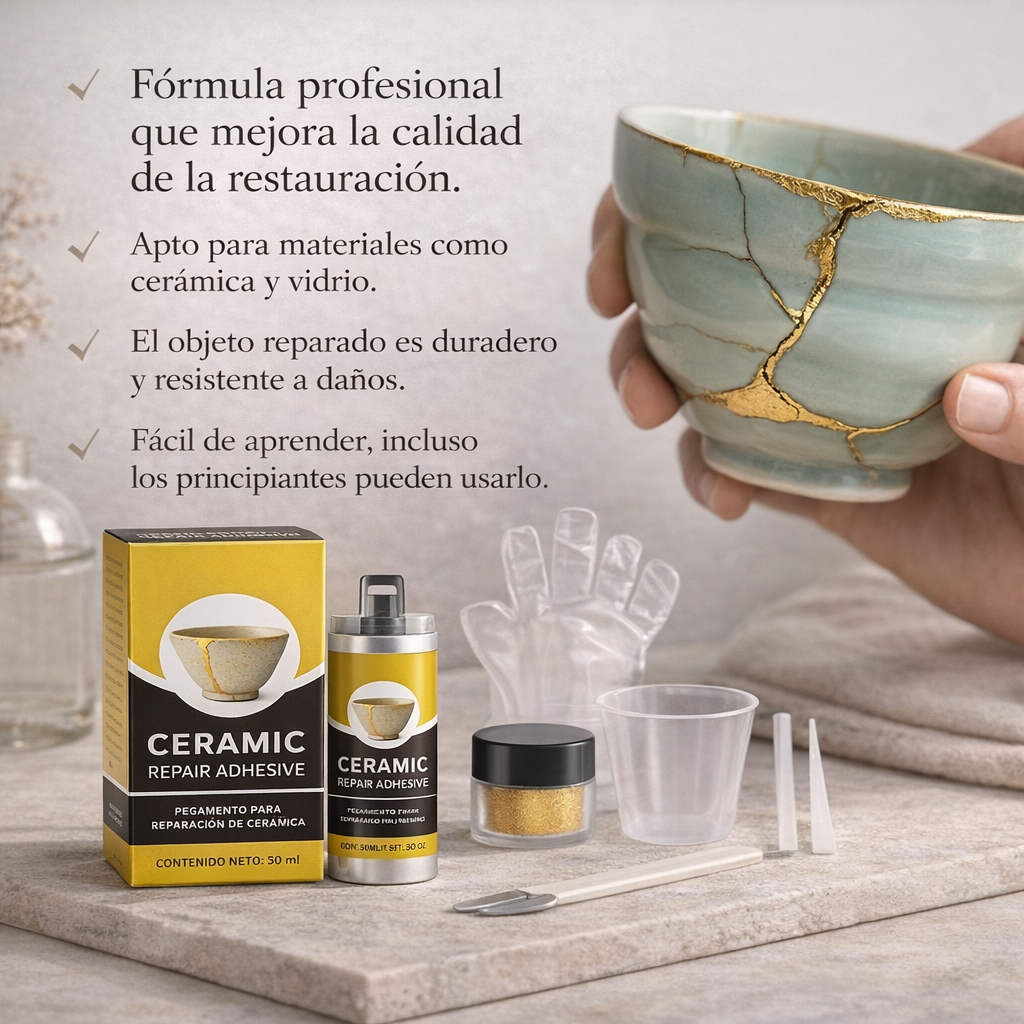 Kintsugi-Kit de reparación de pegamento cerámico dorado, adhesivo seguro para alimentos